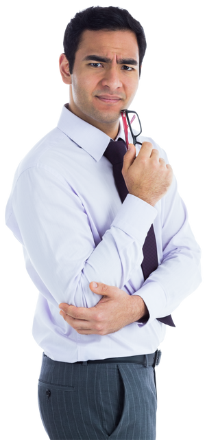 Nervous Biracial Businessman Holding Glasses on Transparent Background - Download Free Stock Videos Pikwizard.com