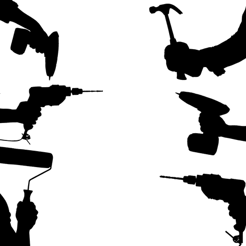 Silhouette of Hands Holding Tools on Transparent Background