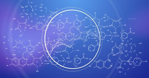 Complex Chemical Formulas and Data Processing on Blue Background - Download Free Stock Images Pikwizard.com