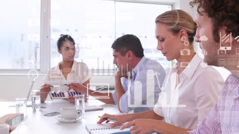 Business Team Analyzing Digital Financial Data in Modern Office