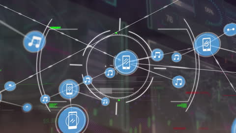 Digital Network with Music and Mobile Icons