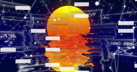 Abstract digital universe with pulsating orb and cyber patterns