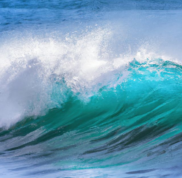 Powerful Ocean Wave Crashing with Sea Foam in Vibrant Blue Waters - Download Free Stock Images Pikwizard.com