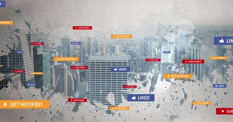 Social Media Notifications Overlaid on Urban Cityscape - Download Free Stock Images Pikwizard.com