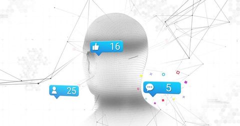 Abstract digital head with social interaction notifications