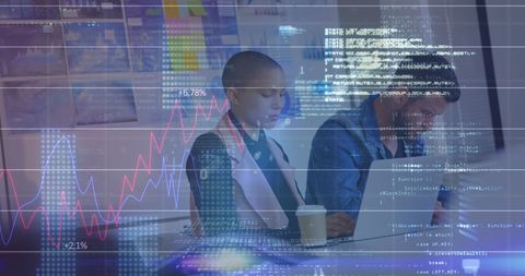 digital composite of diverse team analyzing financial data and code - Download Free Stock Images Pikwizard.com