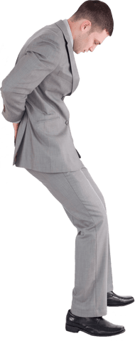 Transparent Image of Sad Businessman Looking Down in Gray Suit