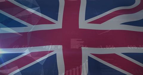 Union jack with streaming data and graphs in modern digital dashboard