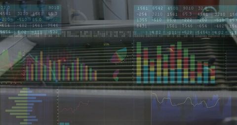 Futuristic data visualization overlay in professional workplace