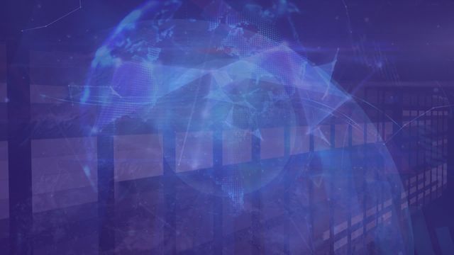 Animated compilation depicting globe and moving columns on a blue background. Ideal for technology videos, presentations, digital interface themes, network visuals, and futuristic concepts.