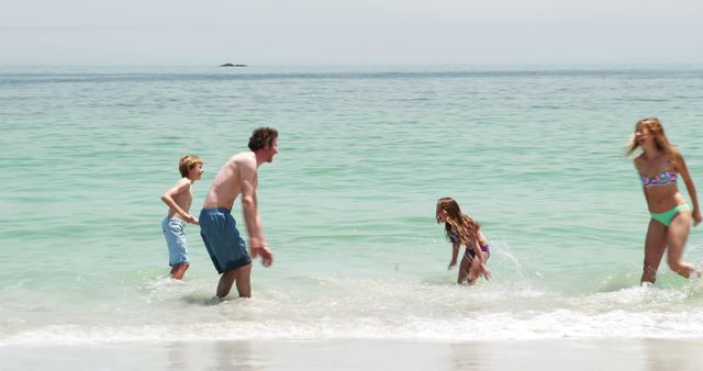 Family Enjoying the Beach and Ocean Waves - Download Free Stock Images Pikwizard.com