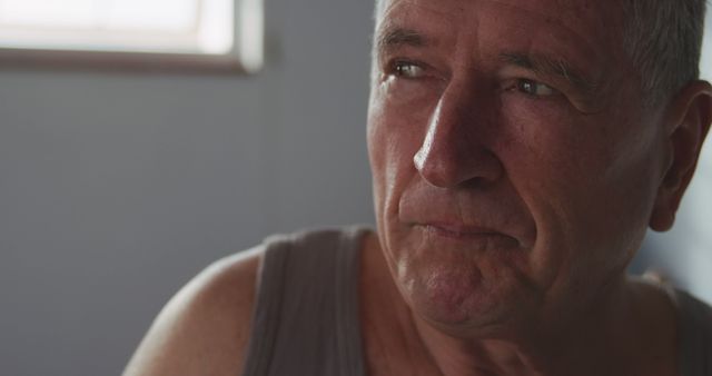 Elderly Man Pensive Expression Close-Up Indoors - Download Free Stock Images Pikwizard.com