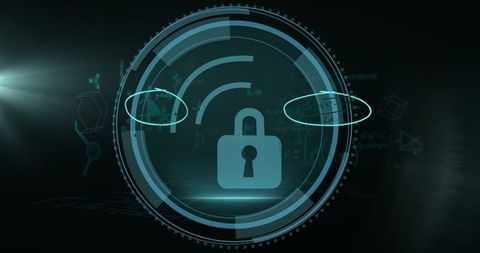 Digital Lock Symbol on Futuristic Security Interface Dashboard