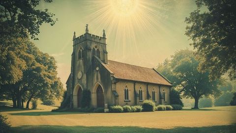 Rustic Stone Church in Peaceful Countryside Setting