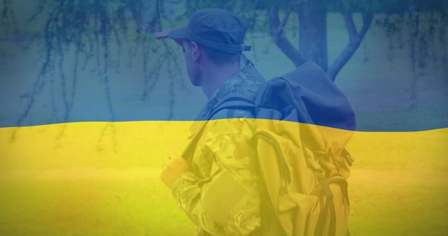 Ukrainian Soldier Overlaid with National Flag in Nature - Download Free Stock Images Pikwizard.com