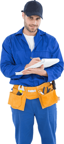 Transparent Careful Repairman Writing Document in Uniform - Download Free Stock Videos Pikwizard.com