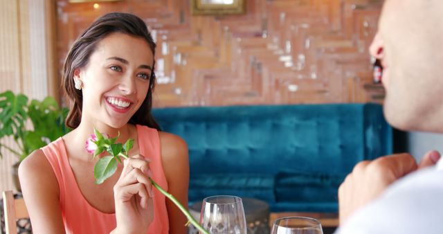 Romantic Couple Enjoying Date Night with Flower Gift - Download Free Stock Images Pikwizard.com