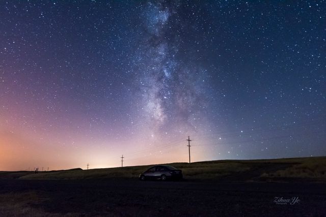 Car under Starry Night Sky with Milky Way and Beautiful Horizon - Download Free Stock Photos Pikwizard.com