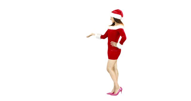 Woman Wearing Red Santa Dress and Hat Gesturing - Download Free Stock Images Pikwizard.com