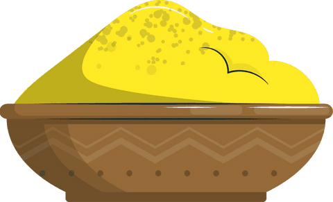 Wooden bowl of yellow spice on transparent background