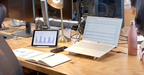 Modern Workspace with Business Data Analysis Tools on Wooden Desk - Download Free Stock Images Pikwizard.com
