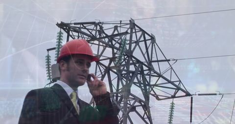 Businessman Overseeing Data Processing with Power Lines - Download Free Stock Images Pikwizard.com