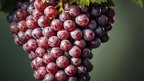 Luscious Red Grapes on the Vine Against Green Backdrop