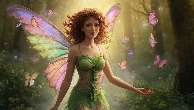 Ethereal Fairy with Radiant Wings in Enchanted Forest