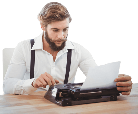 transparent bearded hipster typing on vintage typewriter - Download Free Stock Videos Pikwizard.com