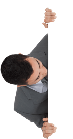 Businessman Peeking Over Blank Transparent Promo Card - Download Free Stock Videos Pikwizard.com