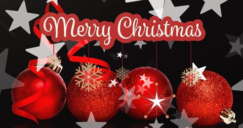 Festive Red Christmas Ornaments with Merry Christmas Text