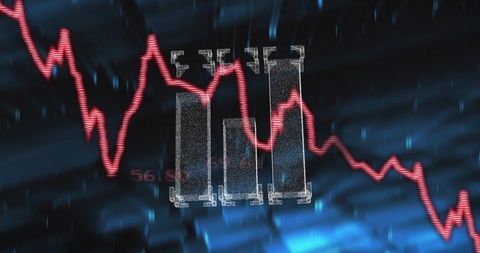 Digital Data Processing with Falling Graph Overlay - Download Free Stock Images Pikwizard.com