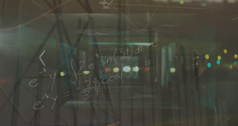 Complex Mathematical Equations Floating in Abstract Motion