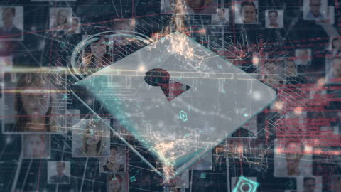 Digital Security Concept with Padlock and Virtual Network