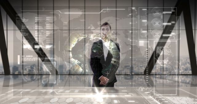 Businessman in futuristic office using advanced virtual interface - Download Free Stock Images Pikwizard.com