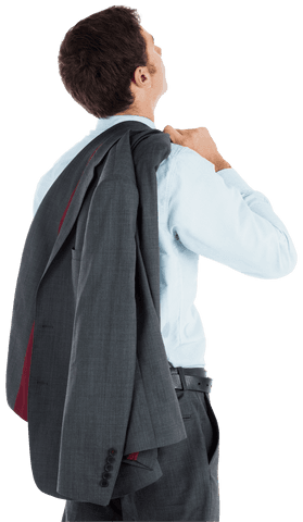 Caucasian Businessman Looking Up Holding Jacket Transparent Background