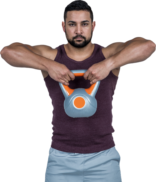 Serious muscular man lifting kettlebell performing fitness workout transparent background - Download Free Stock Videos Pikwizard.com