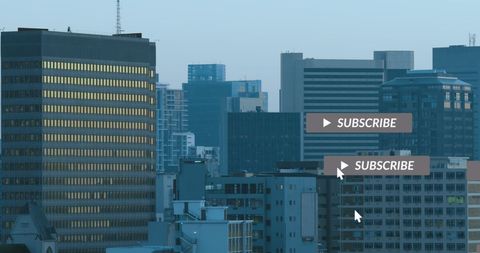 Business Growth and Social Media Engagement Icons Over Cityscape - Download Free Stock Images Pikwizard.com