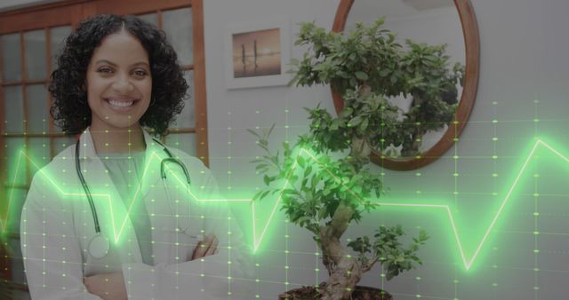 Smiling Female Doctor with Green ECG Line in Hospital - Download Free Stock Images Pikwizard.com