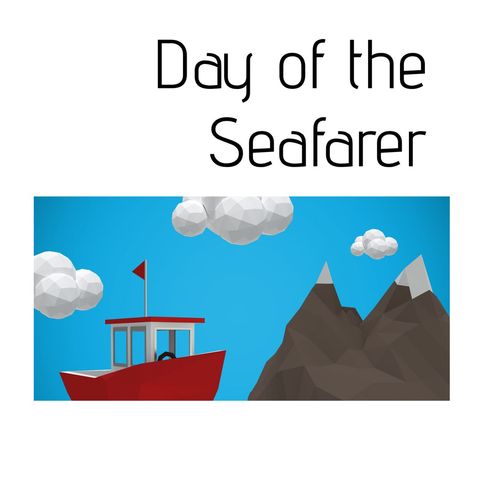 day of the seafarer with low-poly red boat by mountains - Download Free Stock Templates Pikwizard.com