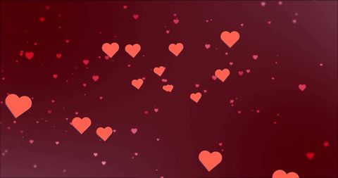 Floating Red Hearts on Romantic Crimson Background