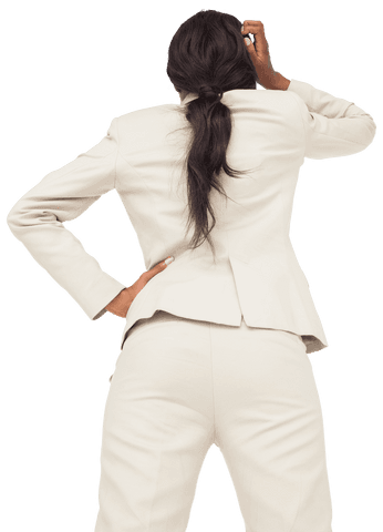 Transparent view of businesswoman in thoughtful pose