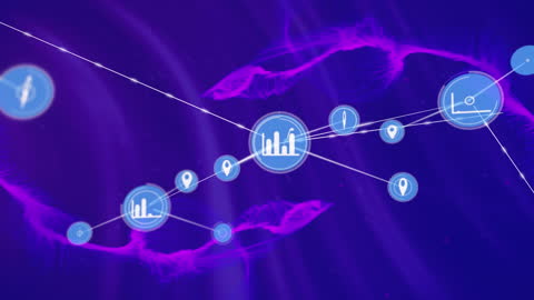 Digital Network of Connections with Data Icons