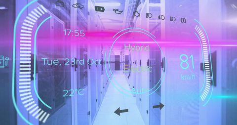 Electric Car Digital Interface Overlaying Data Center - Download Free Stock Images Pikwizard.com
