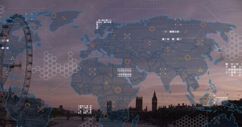 global networking and data processing against urban skyline - Download Free Stock Images Pikwizard.com