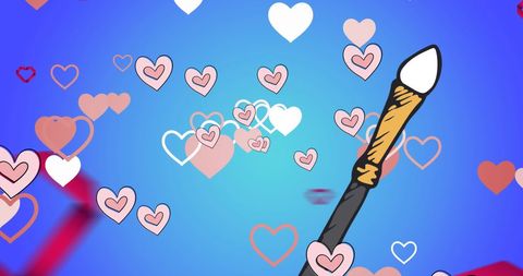 Beauty Powder Brush with Heart Designs on Blue Background