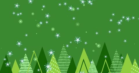 Decorative snowy christmas scene on green background