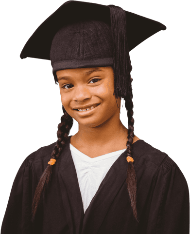 Joyful african american girl in graduation attire on transparent background