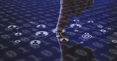 Finger Touching Virtual Network Interface with Binary Code - Download Free Stock Images Pikwizard.com