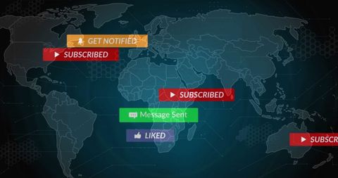 Global Notification Alerts on Digital World Map - Download Free Stock Images Pikwizard.com